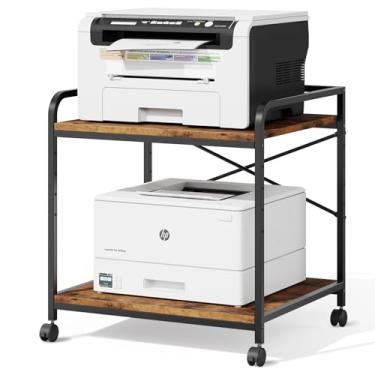 Imagem de Warmiehomy Suporte para impressora embaixo da mesa – mesa grande para impressora com prateleira de armazenamento ajustável – Carrinho de impressora com rodinhas de 2 níveis – Use para 3D, laser,