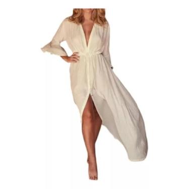 Imagem de E04-E0210-Vestido Camisa Camisão Longo Chemise Manga Flare Plus Size -