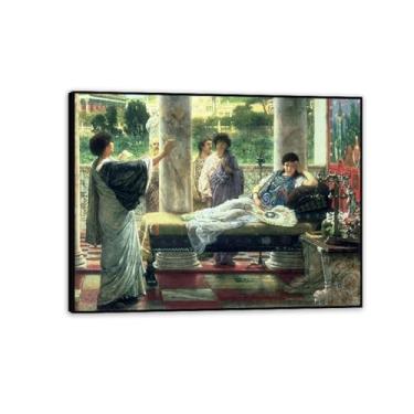 Imagem de Catulo emoldurado preto lendo seus poemas de Lawrence Alma Tadema Prints, reprodução de pintura a óleo, impressão giclée em tela, arte de parede pronta para pendurar para decoração de quarto de casa.