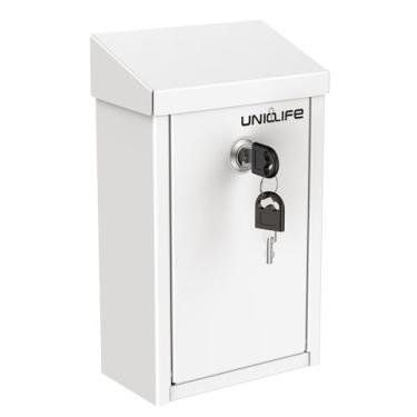 Imagem de Uniclife SAFEKey Drop Box para exterior, caixa de doação de metal com trava de chave, caixa de sugestão segura, caixa de correio montada na parede com compartimento superior, caixa de depósito de aço