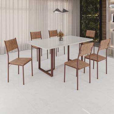 Imagem de Conjunto Sala de Jantar Mesa 160x90cm Base Lunna Tampo Mdf Laca com Vidro Florença