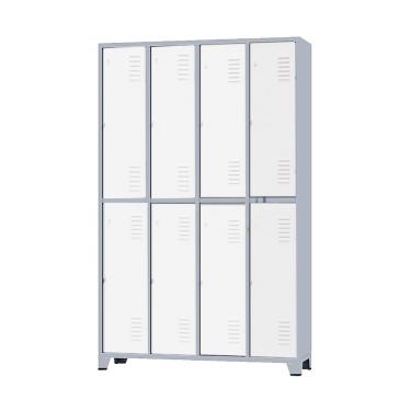 Imagem de Armário Roupeiro De Aço Vestiário Academia 8 Portas c/ Prateleira Branco com Chave