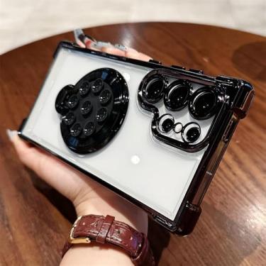 Imagem de Capa de celular com suporte magnético transparente revestido para Samsung S22 FE S23 Plus S24 Ultra Cute Ventosa Air Bag Cover, preta, para Galaxy S23 Plus