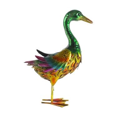 Imagem de Ioensy Estátua de pato em pé Decoração ao ar livre de arte grande artesanato rústico cena realista da estatueta escultura de jardim para o gramado da lagoa