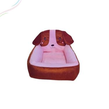 Imagem de Cama Pet Para Cachorro e Gato Grande com Cabeceira, Conforto e Estilo para Seu Pet, Cama Antialérgica e Lavável (Marrom Com Rosa, P)