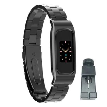 Imagem de T-BLUER Compatível com pulseiras Fitbit Luxe, pulseira de substituição de metal de aço inoxidável compatível com monitor fitness de luxo, preta