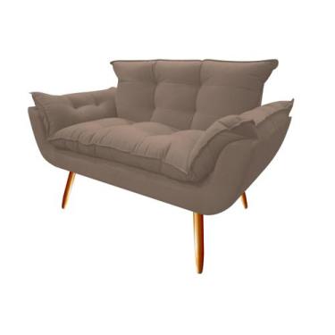 Imagem de Namoradeira Decorativa Opala Suede Capuccino 2 Lugares Pés Madeira Ms 