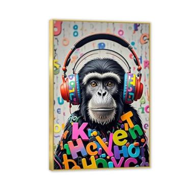 Imagem de Macaco gorila animal pintura inspiradora imagens pôsteres impressões arte fone de ouvido arte de parede Monkey poster banksy lona arte de parede para sala de estar escritório decoração de parede 45 x