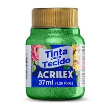 Imagem de Tintas para Tecido com Glitter Acrilex 37ml – Brilho Intenso, Alta Cobertura e Fixação a Frio para Suas Criações acabamento cintilante, alta cobertura e durabilidade superior, sendo ideais para customização de roupas, acessórios, peças decorativas e projetos artísticos em geral. (Verde 206)