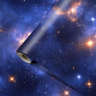 Imagem de HOMETITUTE Papel de parede Star Backdrop Glitter Sky Peel and Stick Papel de parede céu estrelado papel de contato autoadesivo removível para bancada decoração de parede de armário 39,9 cm x 100,1 cm