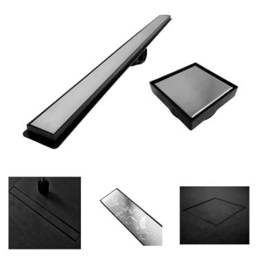Imagem de Kit Seca Box Linear 5x70 + Ralo 10x10 Inox 2 em 1 Invisível Oculto Base Preto Banheiro