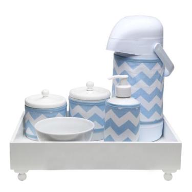 Imagem de Kit Higiene Candy ul Chevron Quarto Bebê Infantil Menino - Potinho de 