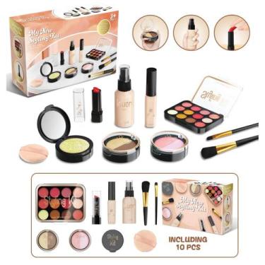 Imagem de Meninas Jogam Conjunto De Maquiagem Cosméticos Falsos Batom Em Pó Blus