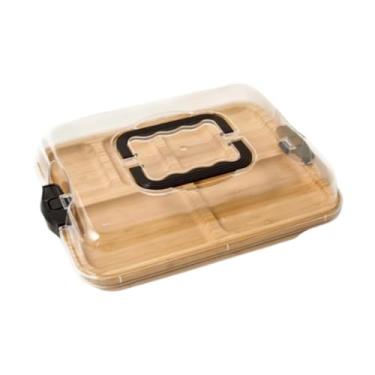 Imagem de YWJLQH Tábua de charcutaria de bambu portátil, caixa de bambu, porta-pratos, mesa, tábua de queijos com tampa de trava para geladeira