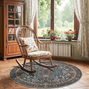 Imagem de jinchan Zenith Tapete redondo de 1,5 m, macio, 1,5 m, redondo, floral, estetico, antiderrapante, lavável à máquina, tapete para entrada, quarto, cozinha, faculdade, dormitório, azul escuro