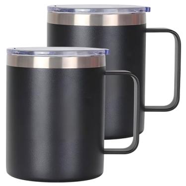 Imagem de Kit 2 Caneca Termica 360ml em Aço Inox com Tampa e Alça - Ideal para Café, Cerveja, Bebida Quente e Gelada, Chopp (Preto)