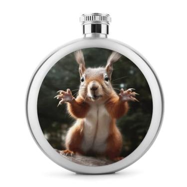 Imagem de Cantil de aço inoxidável, esquilo engraçado animal impressão metal cantil clássico garrafa de bolso garrafa anca garrafa de viagem garrafa portátil licor garrafa