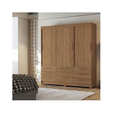 Imagem de Guarda-Roupa Casal Santos Andirá Morretes 3 Portas de Correr 9 Gavetas Externas MDP - 194,4cm de Largura