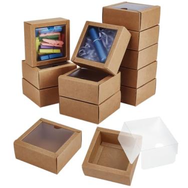 Imagem de BENECREAT 20 caixas de papel quadradas com janela de PVC, caixa de embalagem de presente de papel de 8 x 8 x 3,9 cm para lembrancinhas de casamento, presente de festival, chocolates, biscoitos