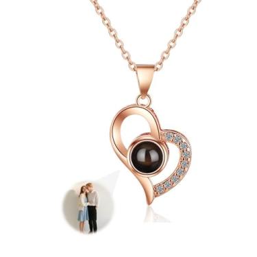 Imagem de Colar com foto personalizada com imagem dentro, colar de pingente de coração personalizado, colar de projeção de imagem para mãe, esposa, casais, dia dos namorados, dia das mães, presente memorial de
