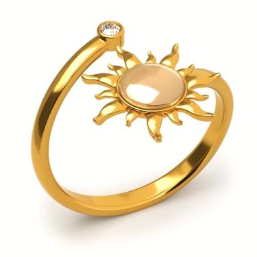 Imagem de KatchOn, Elegante anel antiestresse feminino – ajustável, 1,7 cm | Anel giratório de girassol | Anel de ansiedade para alívio do estresse | Presentes de girassol para mulheres | Joias de ouro | Anéis