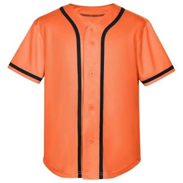 Imagem de QTWW INC Camisa de beisebol infantil para meninos, camisa de botão, manga curta, hip hop, uniformes esportivos personalizados para meninas laranja-12T
