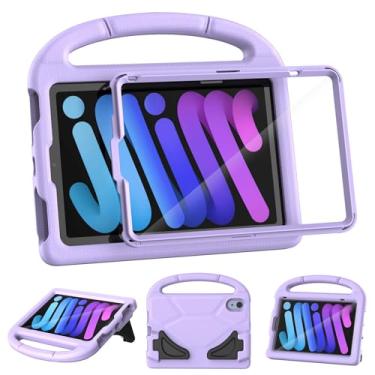 Imagem de TOEVEK Capa infantil para iPad mini 7 (A17 Pro) 2024/Mini 6 2021, iPad mini 7ª/6ª geração com protetor de tela - capa protetora à prova de choque com alça para iPad de 8,3 polegadas, lavanda