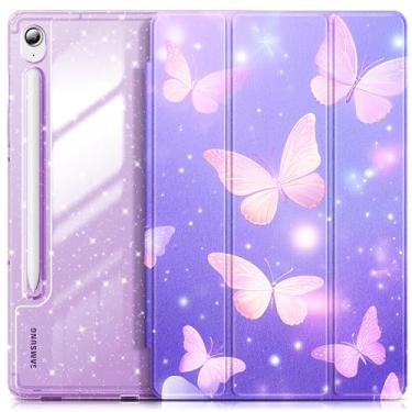 Imagem de INFILAND Capa para Samsung Galaxy Tab S10 FE/ S9 FE 5G 10,9 polegadas/Tab S9 11 polegadas com suporte para caneta S, capa fofa com glitter com parte traseira transparente brilhante [despertar/dormir