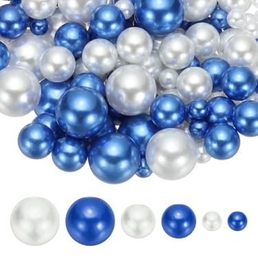 Imagem de PATIKIL Contas de pérolas falsas de 8/14/20 mm, 150 peças, enchimento de vaso, contas redondas para festa, aniversário, casamento, decoração de mesa, caixa de presente, branco/azul