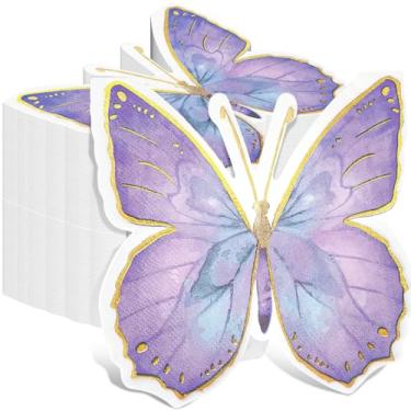 Imagem de Resurhang 100 guardanapos de borboleta 16 x 14,5 cm descartáveis toalha de papel para festa de casamento borboleta para chá de bebê primavera verão chá feriado decoração de mesa (azul-roxo)