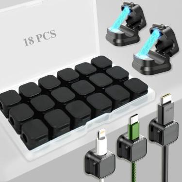 Imagem de Pacote com 18 suportes organizadores de cabos, gerenciamento de clipes magnéticos, cabo carregador USB de telefone adesivo fácil e forte, esconde ou organize cabos de mesa para cozinha, escritório,