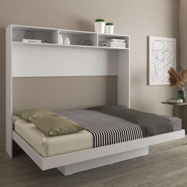 Imagem de Cama Articulada De Casal Horizontal Com Nichos E Prateleiras Branco