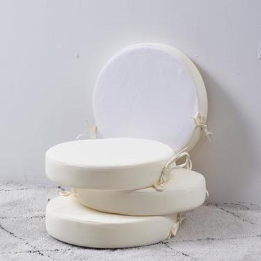 Imagem de Almofadas redondas de 38 x 38 cm para móveis ao ar livre antiderrapantes à prova d'água almofada de cadeira de bistrô com laços almofada de banco de bar para cadeiras de cozinha, conjunto de 4, bege