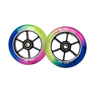 Imagem de CLAS FOX Rodas Mixture Wheels 88A Pro Stunt Scooter, um par com rolamentos ABEC-9, núcleo de metal CNC (2 peças) (vermelho + amarelo + azul, 110 mm)