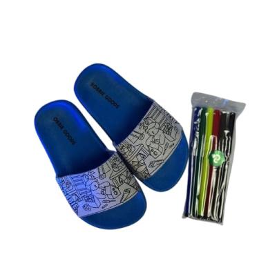 Imagem de Chinelo Slide para Colorir com Canetinhas Infantil Juvenil Diversas Cores Estampa Fofa Ursinhos BG Criativo Divertido (Azul, BR, Criança de 9 a 12 anos, Numérico, 36)