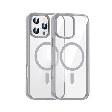 Imagem de HAO RIYLN Capa de celular para Iphone16 Pro Max/16/16Pro/16Plus, magnética evita impressões digitais, não amarela, fina, resistente, à prova de impacto, transparente, cinza, 16Pro