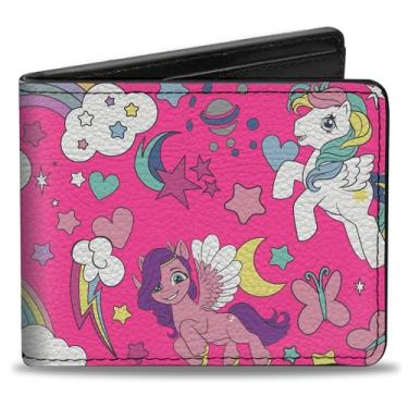 Imagem de Buckle-Down Carteira My Little Pony, Bifold, My Little Pony Ponies e Cutie Marks Colagem Multicolorida, Couro Vegano