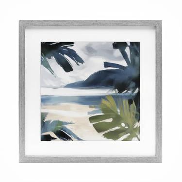 Imagem de Stupell Industries Impressão emoldurada cinza Beachy Tropical Vibes design sob vidro por Elara Yasna, 13 x 13