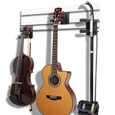 Imagem de YCXYQ Branco – Suporte de parede de guitarra com 3 ganchos, vários suportes de parede de liga de alumínio, multifuncional, abertura ajustável, gancho para guitarra baixo, violino, Erhu Hulusi, suporte