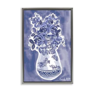 Imagem de Stupell Industries Vaso Chinoiserie em tela flutuante emoldurada cinza azul design de arte de parede por Hannah Byatt, 78 x 53 cm