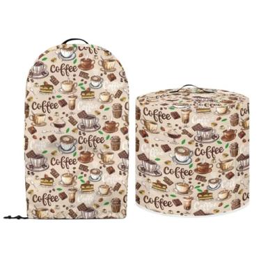 Imagem de NETILGEN Conjunto de capas de poeira para pequenos eletrodomésticos com estampa de café bege para panela de pressão de 3 litros e batedeira a ar e batedeira para processador de alimentos, capas de