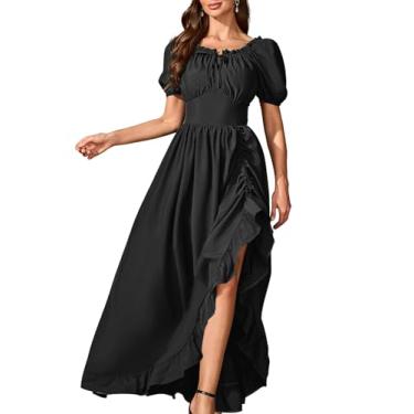 Imagem de Abaowedding Vestido feminino renascentista, medieval, vestido maxi vitoriano, preto, 2GG