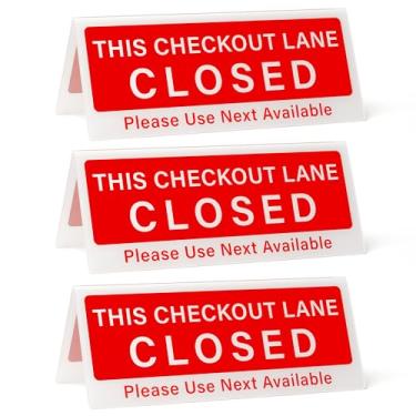 Imagem de Placa de barraca de mesa Checkout – Placa fechada dupla face para balcões de varejo, escritórios, bancos e lojas – vermelho e branco, 3 peças