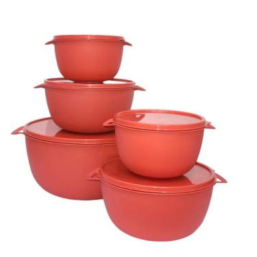 Imagem de Kit 5 Potes Plastico Redondos Bowl Livre Bpa - Casa Bella, Vermelho
