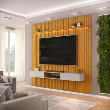 Imagem de Painel com Bancada para TV até 75 Polegadas Ripado com LED DJ Móveis T