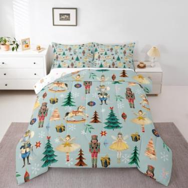 Imagem de Erosebridal Jogo de cama com estampa de árvore de Natal para crianças, meninas, meninos, quebra-nozes, desenho animado, mouse, cavalo de madeira, floco de neve, soldado, guarda real, princesa, colcha