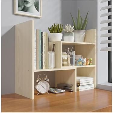 Imagem de Estante Superior De Madeira Estante,unidade De Prateleira Expansível,organizador De Armazenamento Rack De Prateleira De Exibição,porta-arquivos De Revistas, Natural Beige