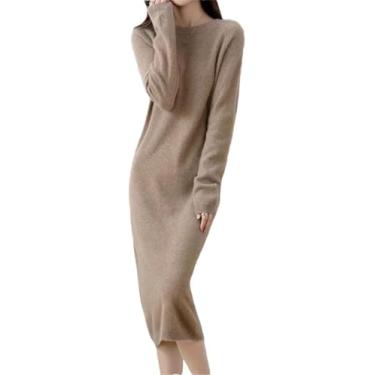 Imagem de Suéter De Caxemira Vestidos De Malha Lã Merino Feminino Inverno Elegante Pulôveres Vestido Outono Manga Longa, Brown Gray, M