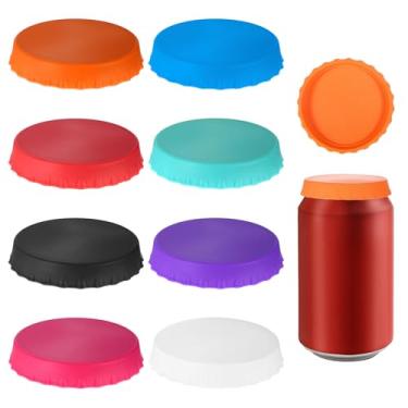 Imagem de 8 peças de tampas de lata de refrigerante, 8 cores de tampas de latas de refrigerante, tampa reutilizável para latas de refrigerante padrão de suco de coca de cerveja
