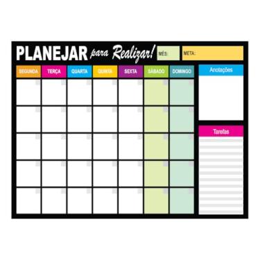 Imagem de Quadro Planejador de Madeira Mensal Semanal 30x40cm + Caneta risca e apaga com Dupla Face